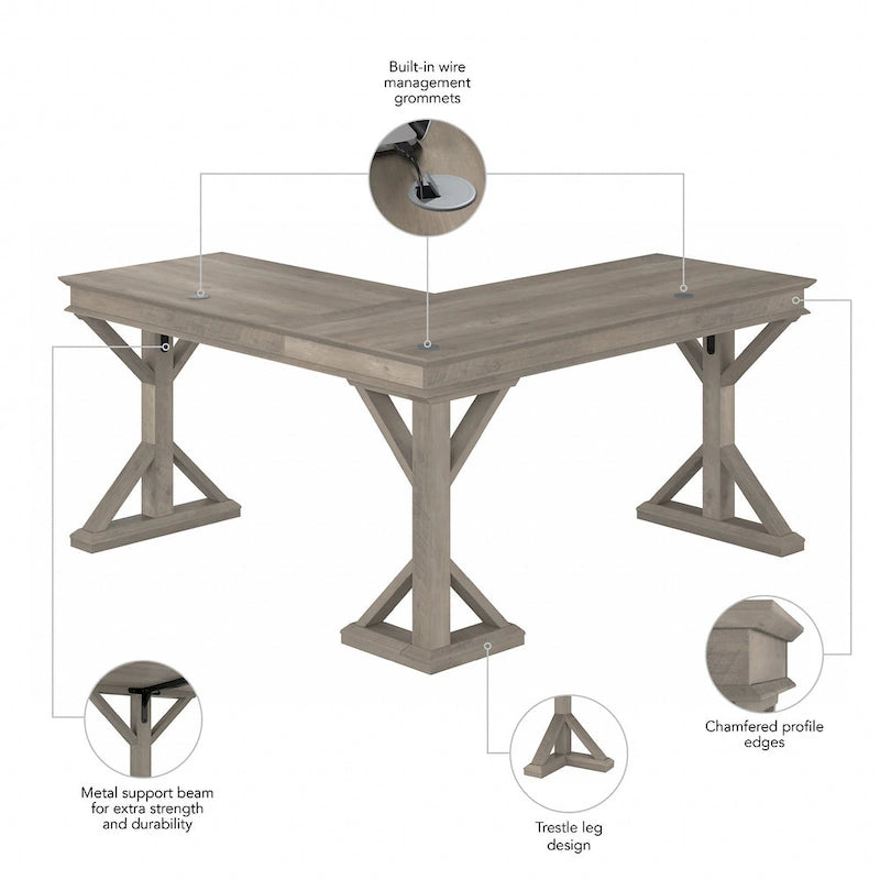 60W Farmhouse L Shaped Desk