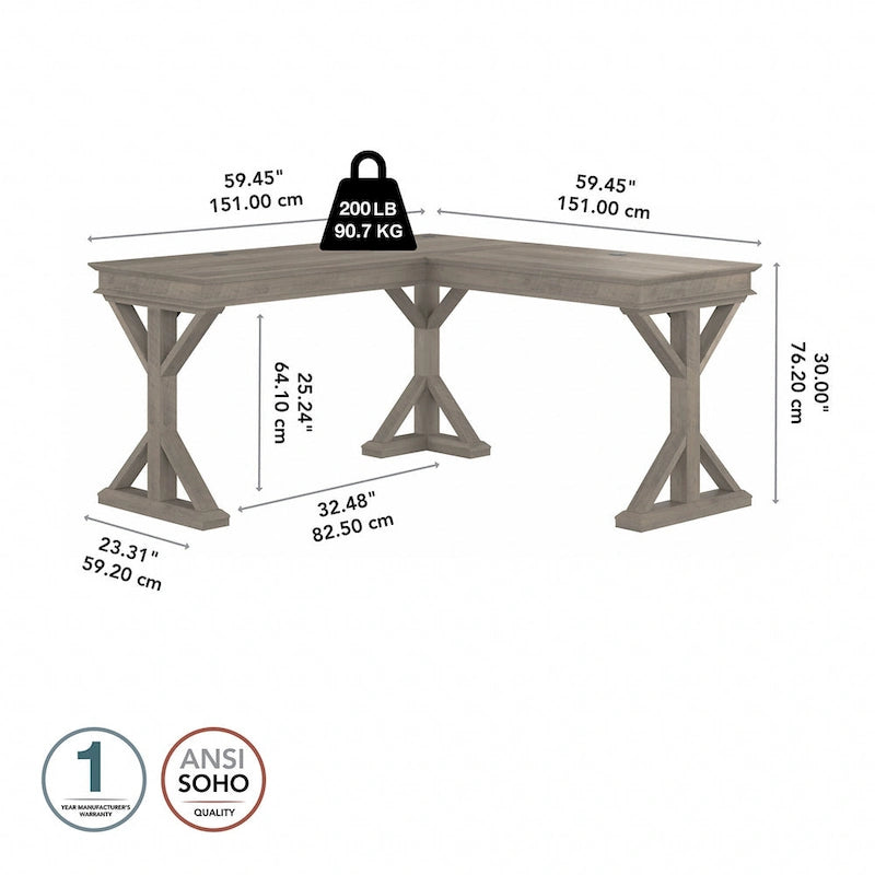 60W Farmhouse L Shaped Desk