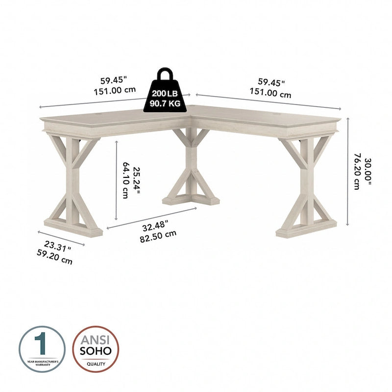 60W Farmhouse L Shaped Desk