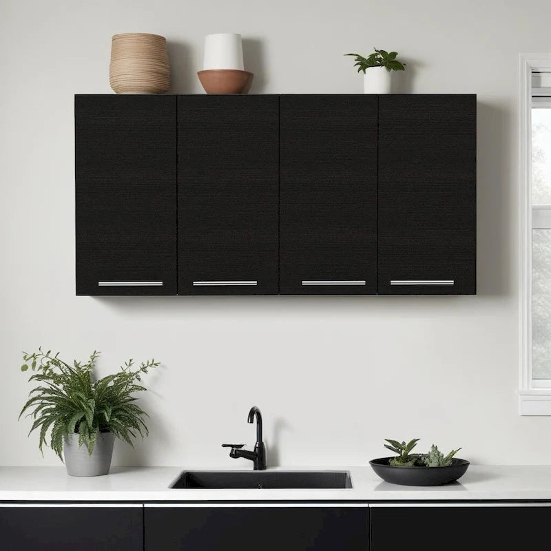 47-Inch Black Wall-Mounted Four-Door Kitchen Storage Cabinet