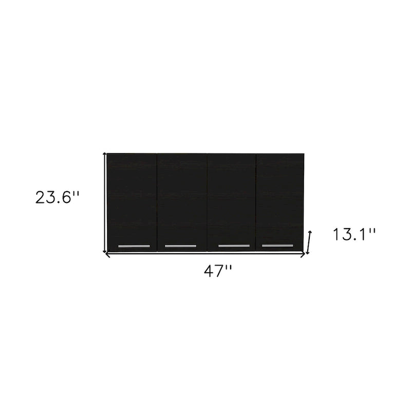 47-Inch Black Wall-Mounted Four-Door Kitchen Storage Cabinet
