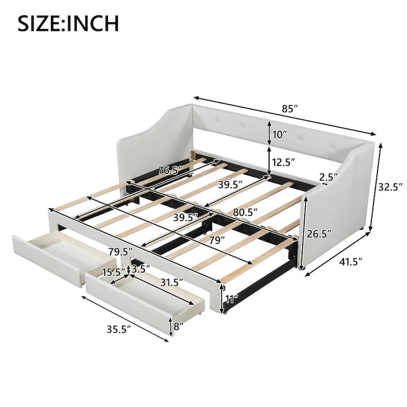 Twin XL to King Daybed with Drawers