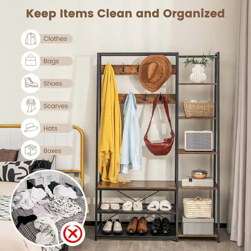 5-in-1 Entryway Hall Tree with Coat Rack and Shoe Bench