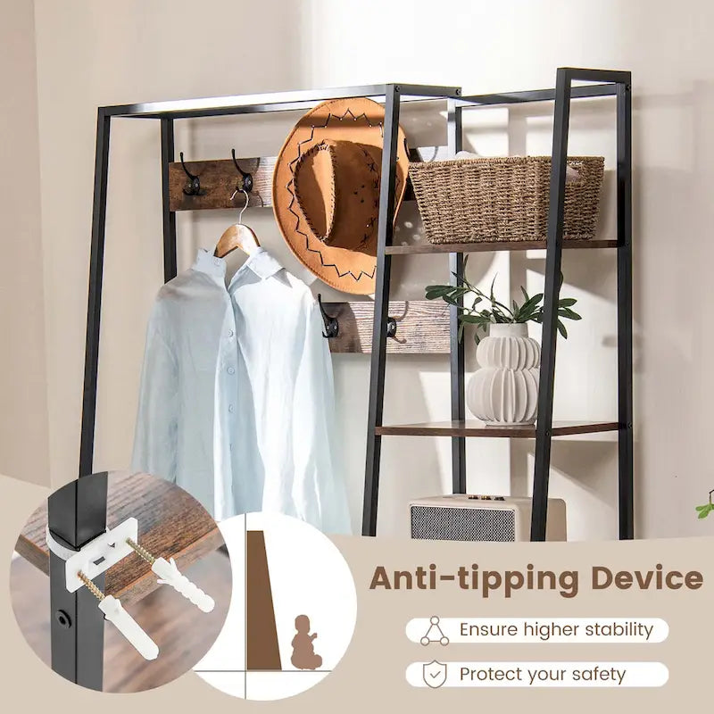 5-in-1 Entryway Hall Tree with Coat Rack and Shoe Bench