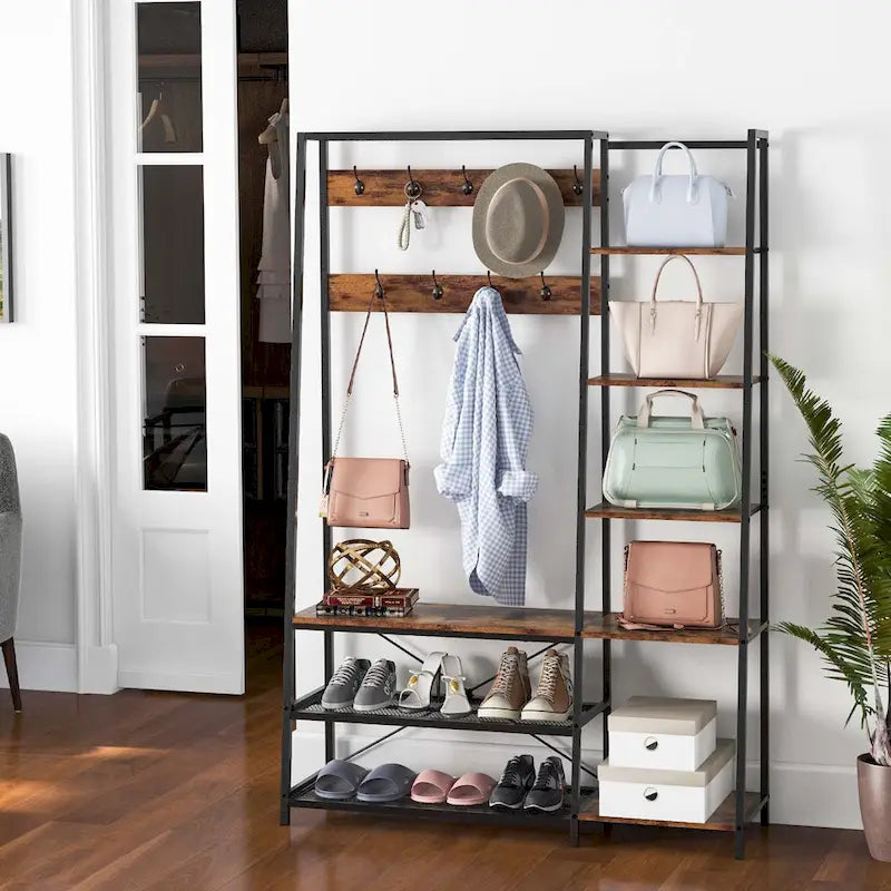5-in-1 Entryway Hall Tree with Coat Rack and Shoe Bench