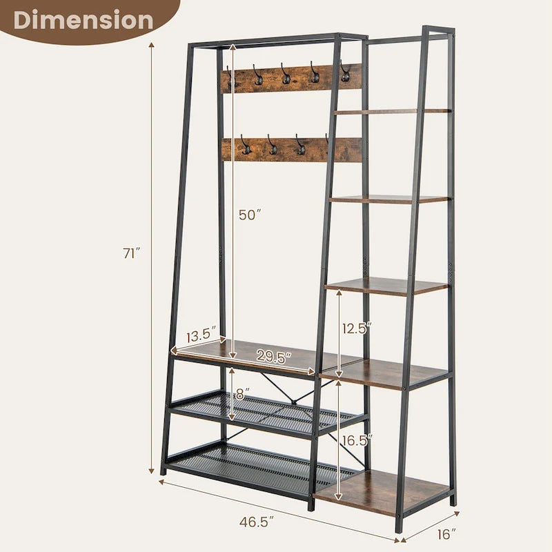 5-in-1 Entryway Hall Tree with Coat Rack and Shoe Bench