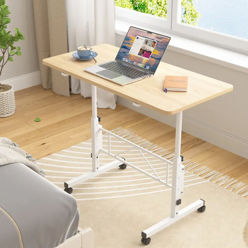 Adjustable Mobile Standing Desk with Wheels and Tilting Keyboard Tray