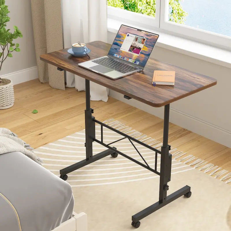 Adjustable Mobile Standing Desk with Wheels and Tilting Keyboard Tray