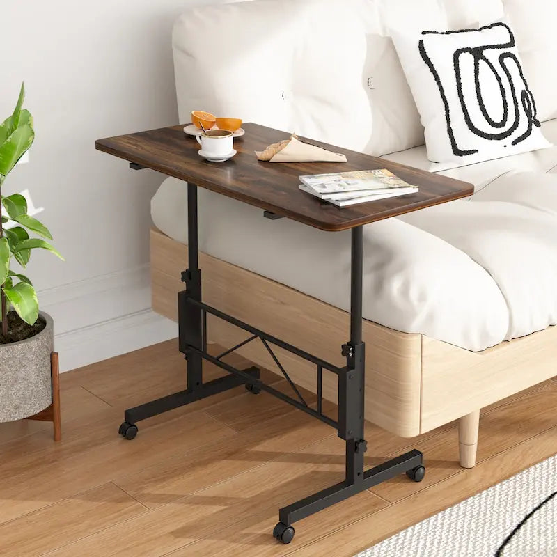 Adjustable Mobile Standing Desk with Wheels and Tilting Keyboard Tray