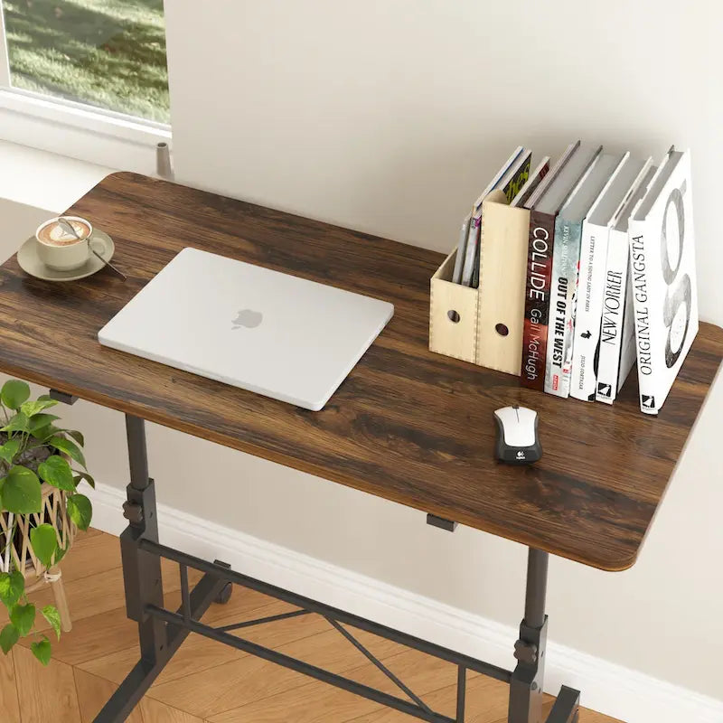 Adjustable Mobile Standing Desk with Wheels and Tilting Keyboard Tray