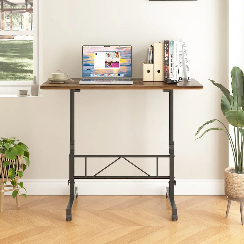Adjustable Mobile Standing Desk with Wheels and Tilting Keyboard Tray
