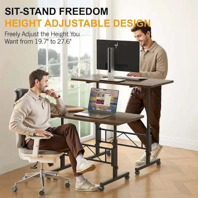 Adjustable Mobile Standing Desk with Wheels and Tilting Keyboard Tray