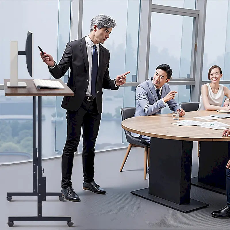 Adjustable Mobile Standing Desk with Wheels and Tilting Keyboard Tray