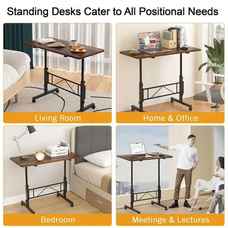 Adjustable Mobile Standing Desk with Wheels and Tilting Keyboard Tray