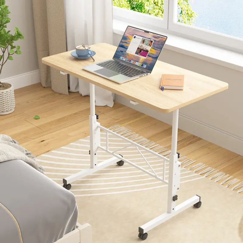 Adjustable Mobile Standing Desk with Wheels and Tilting Keyboard Tray