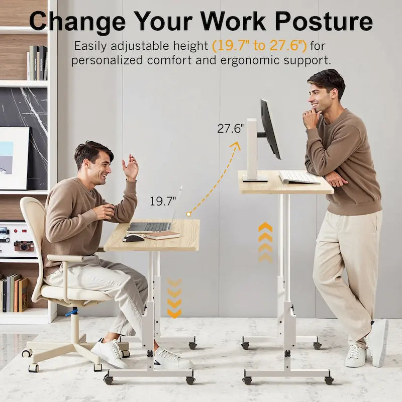 Adjustable Mobile Standing Desk with Wheels and Tilting Keyboard Tray