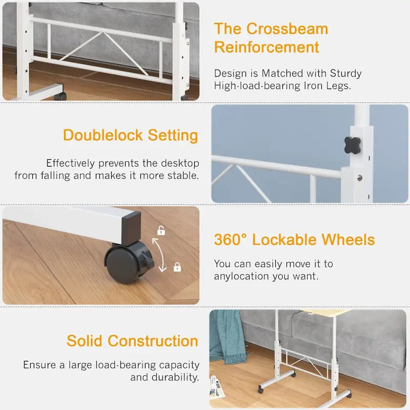 Adjustable Mobile Standing Desk with Wheels and Tilting Keyboard Tray