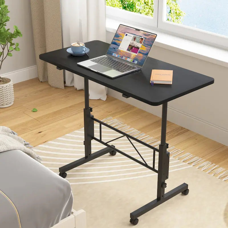 Adjustable Mobile Standing Desk with Wheels and Tilting Keyboard Tray
