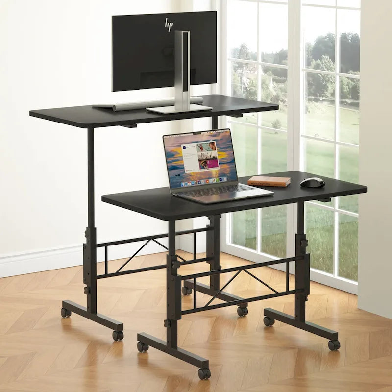 Adjustable Mobile Standing Desk with Wheels and Tilting Keyboard Tray