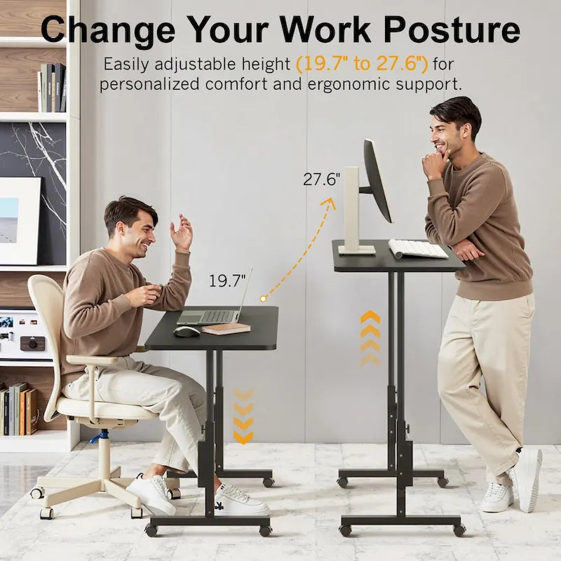 Adjustable Mobile Standing Desk with Wheels and Tilting Keyboard Tray