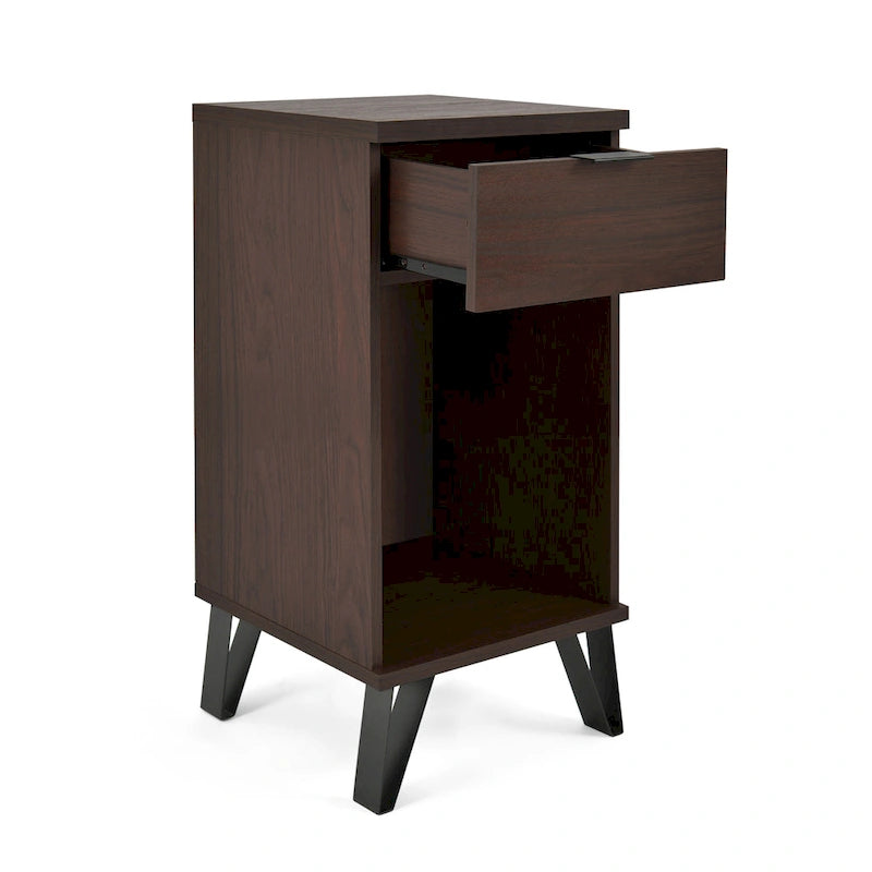 Tall Walnut Nightstand with Drawer and Shelf