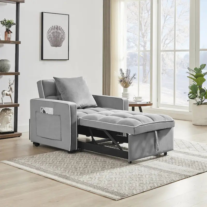 Three-in-One Folding Sofa Chair Bed with Adjustable Back - 33.85 x 35.43 x 31.10