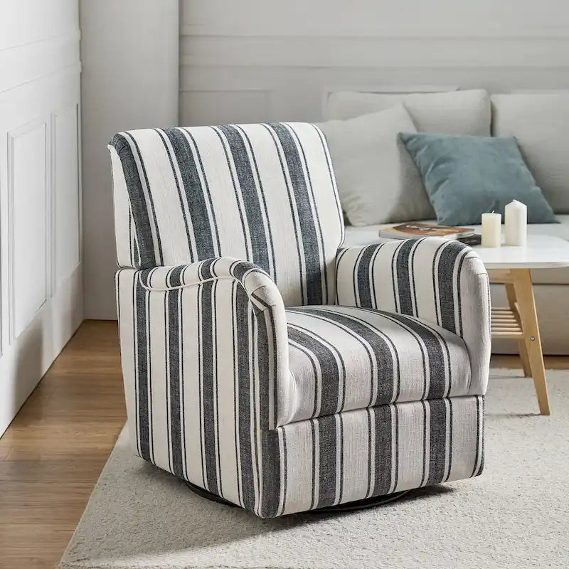 Pancy Traditional Swivel Armchair with Jacobean Strip Pattern by HOLALA HOME