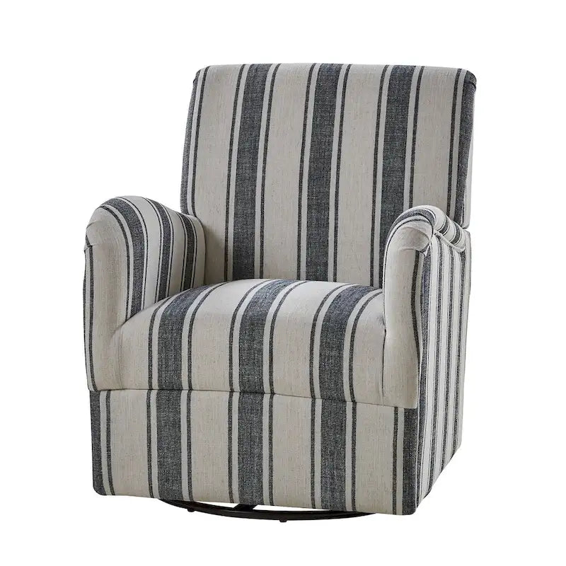 Traditional Striped Swivel Armchair with Padded Seat and Metal Legs