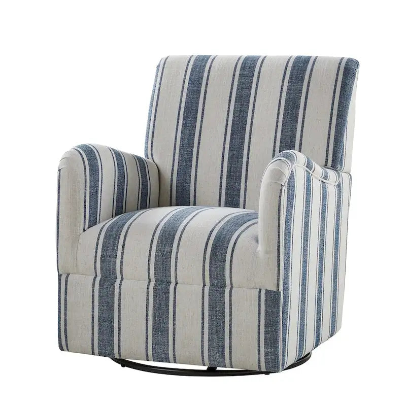 Traditional Striped Swivel Armchair with Padded Seat and Metal Legs