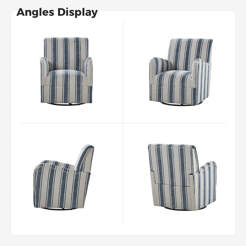 Traditional Striped Swivel Armchair with Padded Seat and Metal Legs