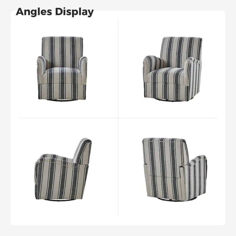 Traditional Striped Swivel Armchair with Padded Seat and Metal Legs