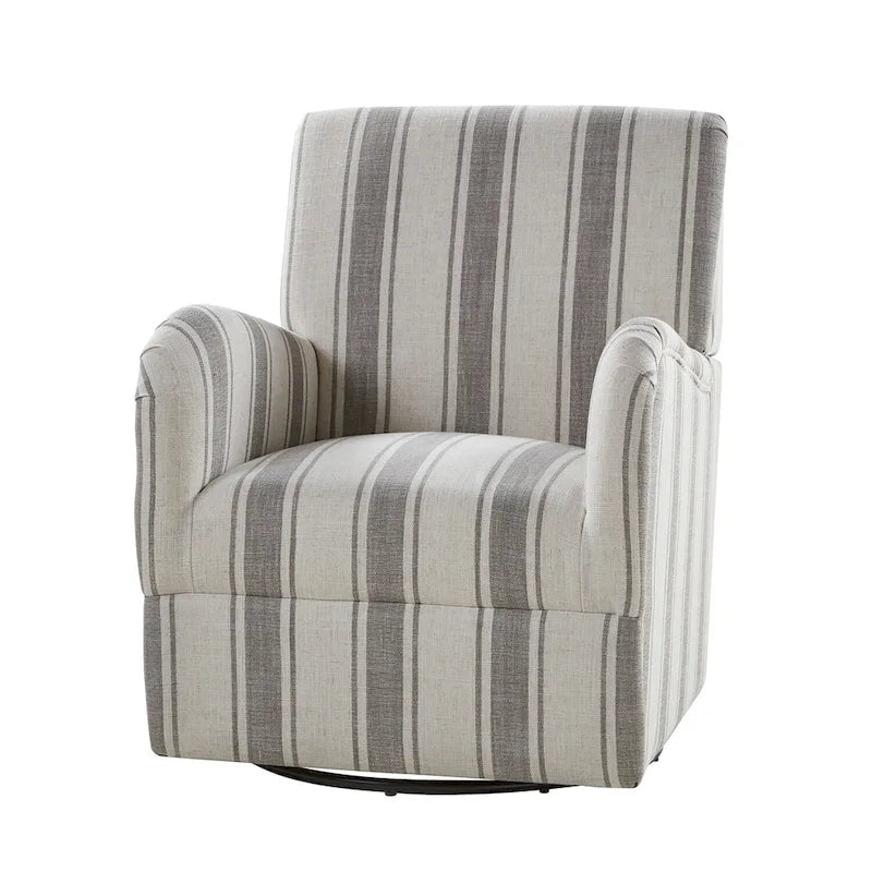 Traditional Striped Swivel Armchair with Padded Seat and Metal Legs