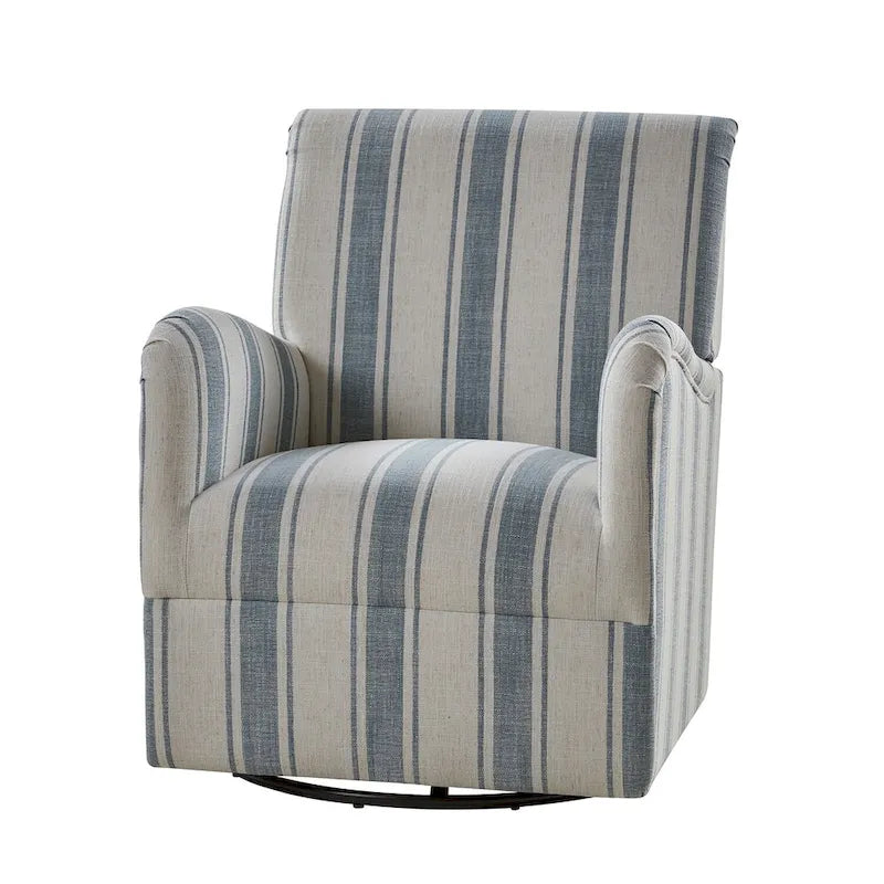 Traditional Striped Swivel Armchair with Padded Seat and Metal Legs