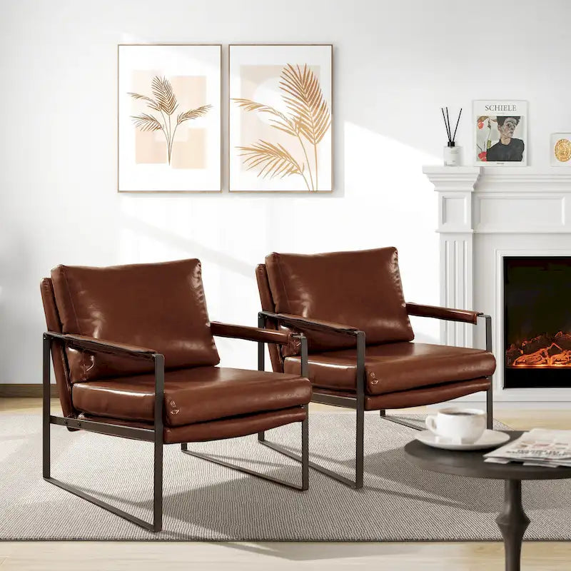 Art Leon Modern Faux Leather Accent Chairs Set of 2