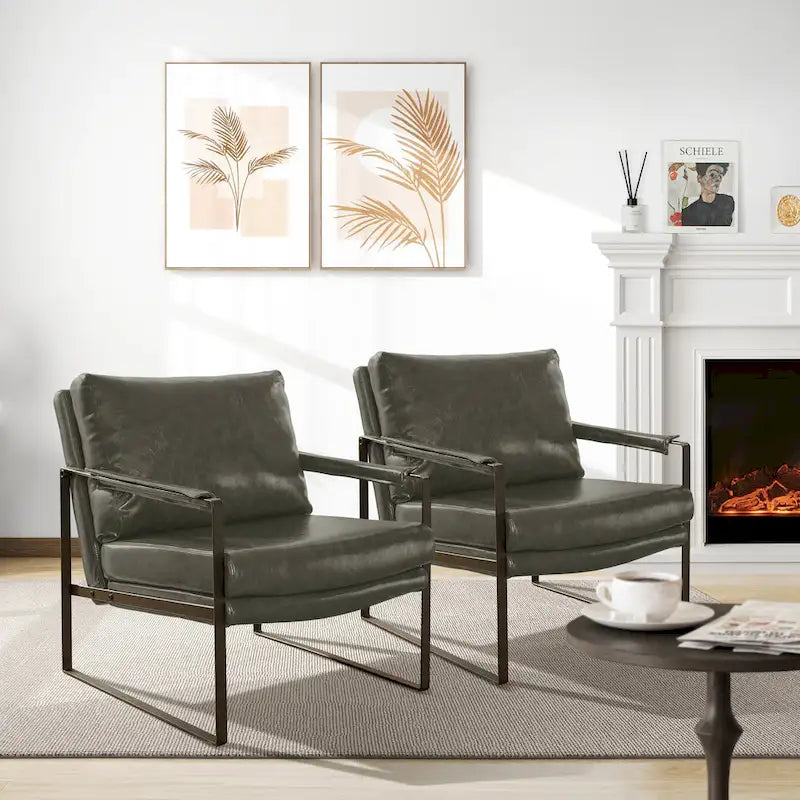 Modern Faux Leather Accent Armchair with Steel Frame