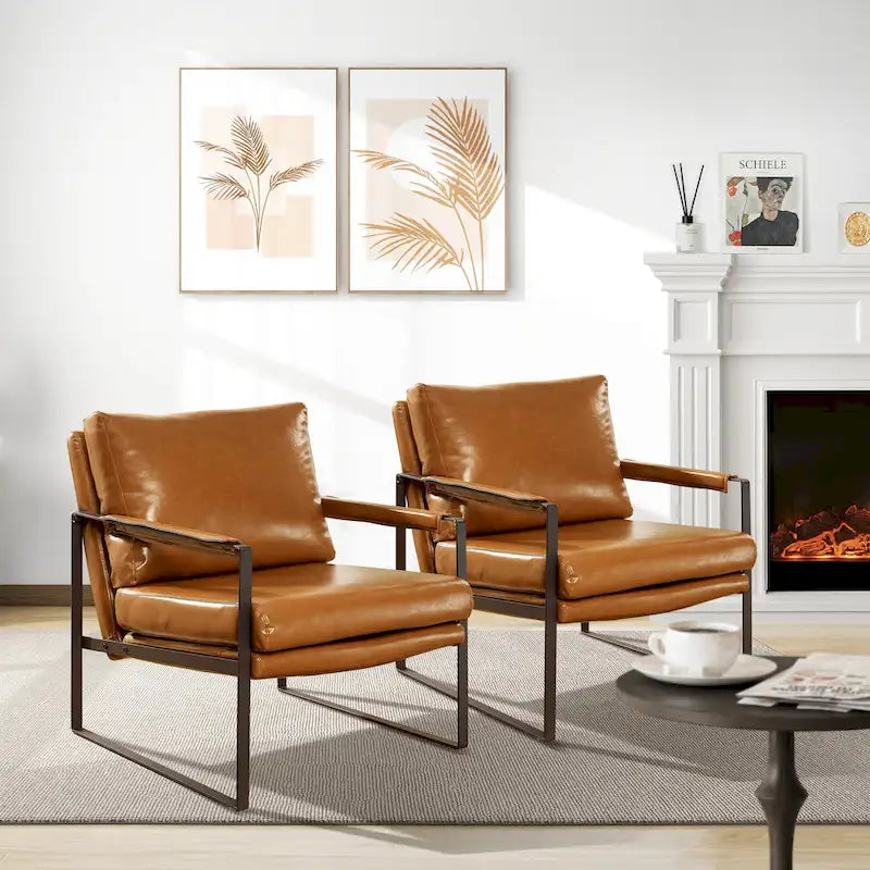 Modern Faux Leather Accent Armchair with Steel Frame