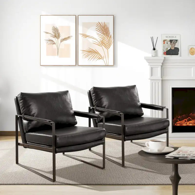 Modern Faux Leather Accent Armchair with Steel Frame