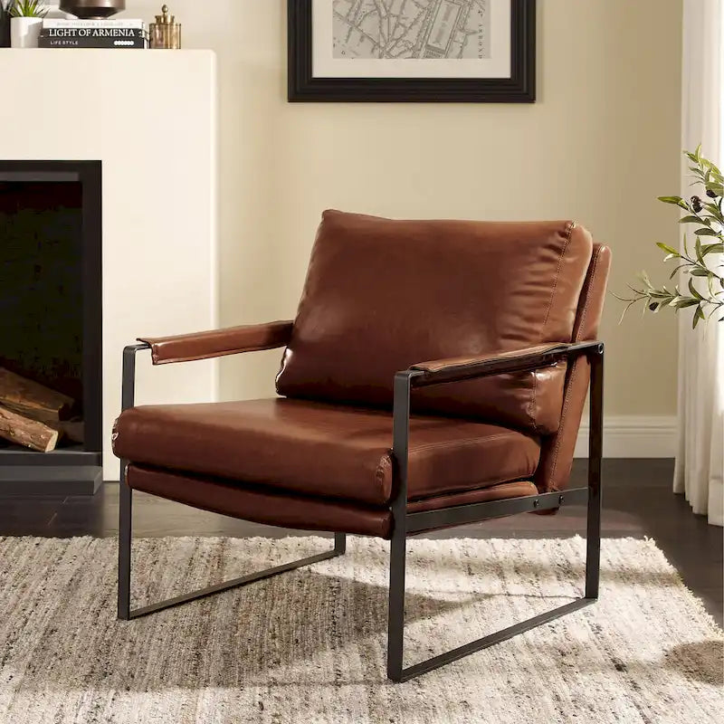 Modern Faux Leather Accent Armchair with Steel Frame