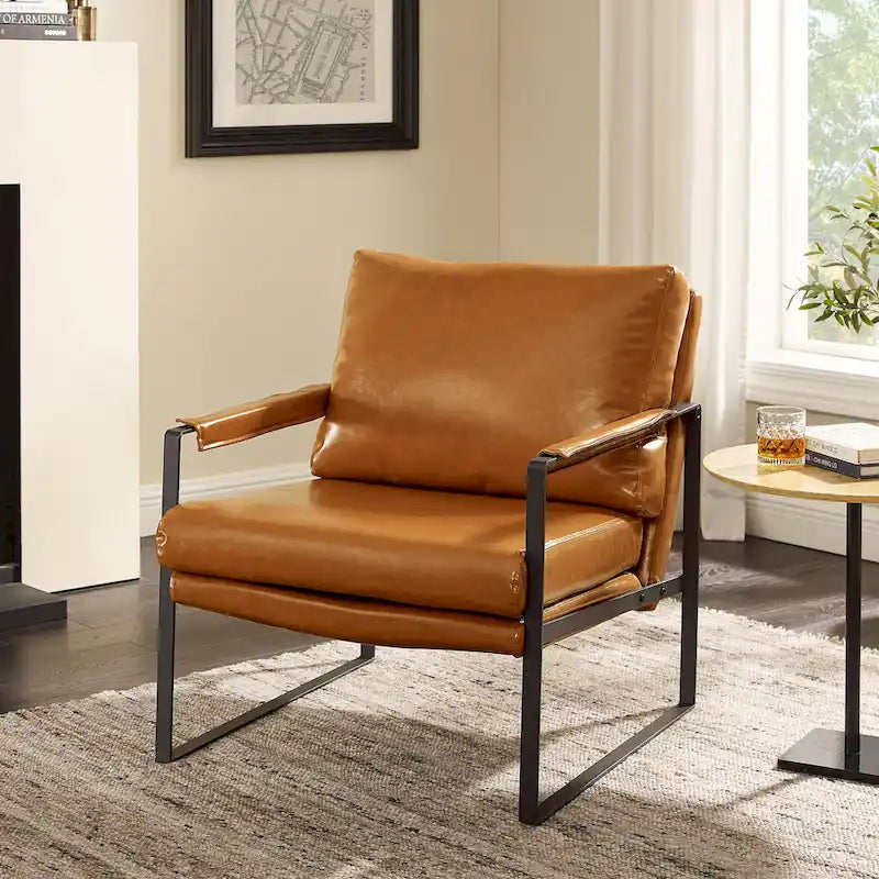 Modern Faux Leather Accent Armchair with Steel Frame