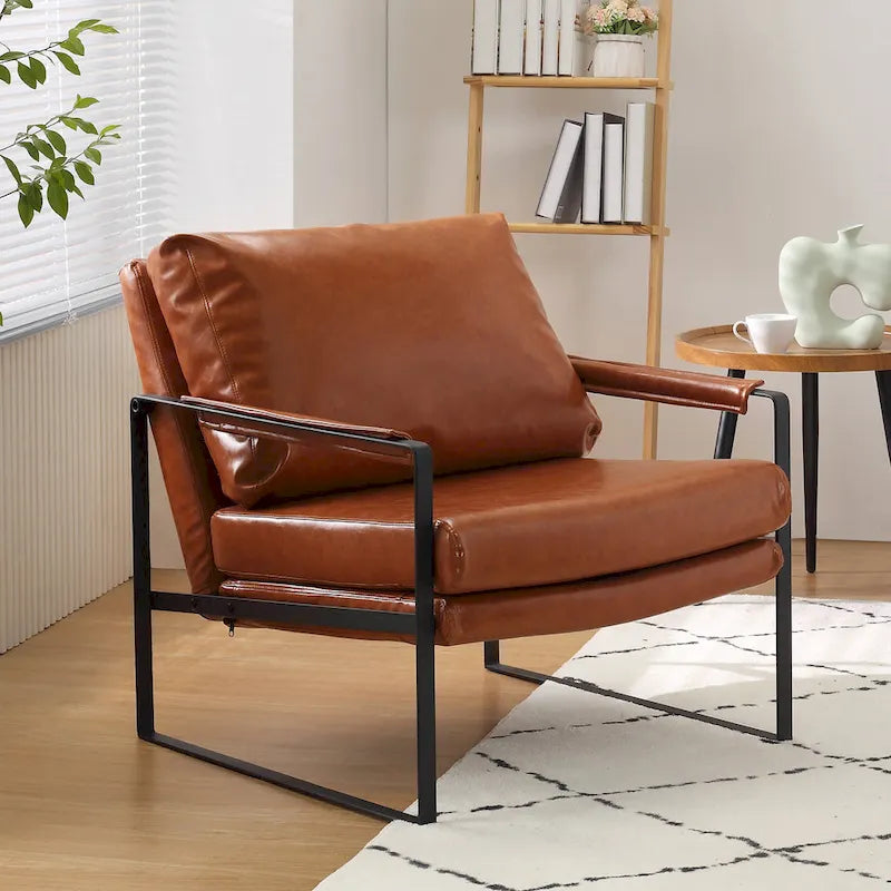 Modern Faux Leather Accent Armchair with Steel Frame