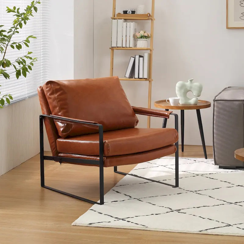 Modern Faux Leather Accent Armchair with Steel Frame