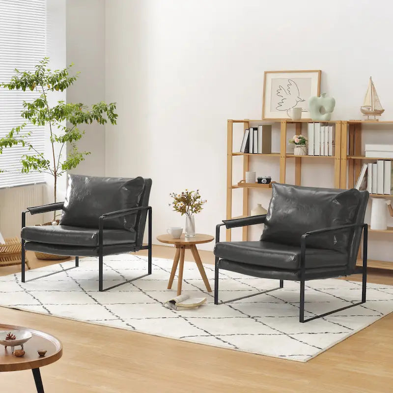 Modern Faux Leather Accent Armchair with Steel Frame