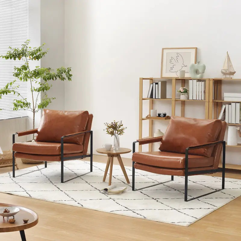 Modern Faux Leather Accent Armchair with Steel Frame