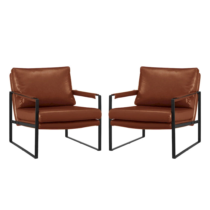 Modern Faux Leather Accent Armchair with Steel Frame