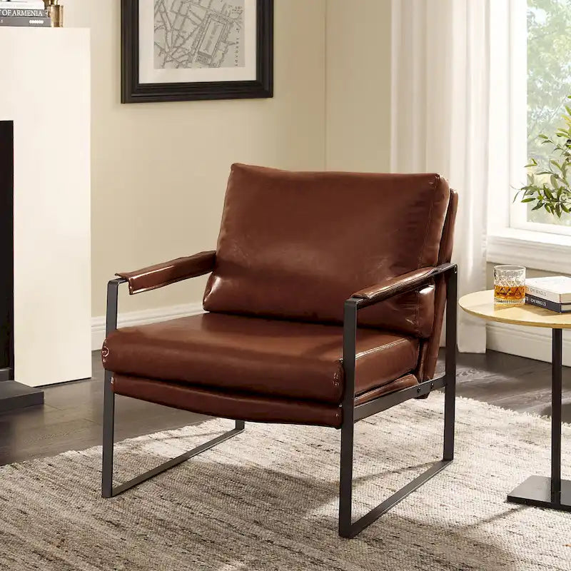 Modern Faux Leather Accent Armchair with Steel Frame