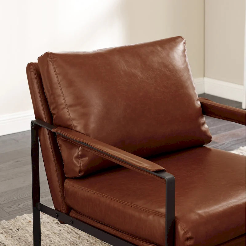 Modern Faux Leather Accent Armchair with Steel Frame