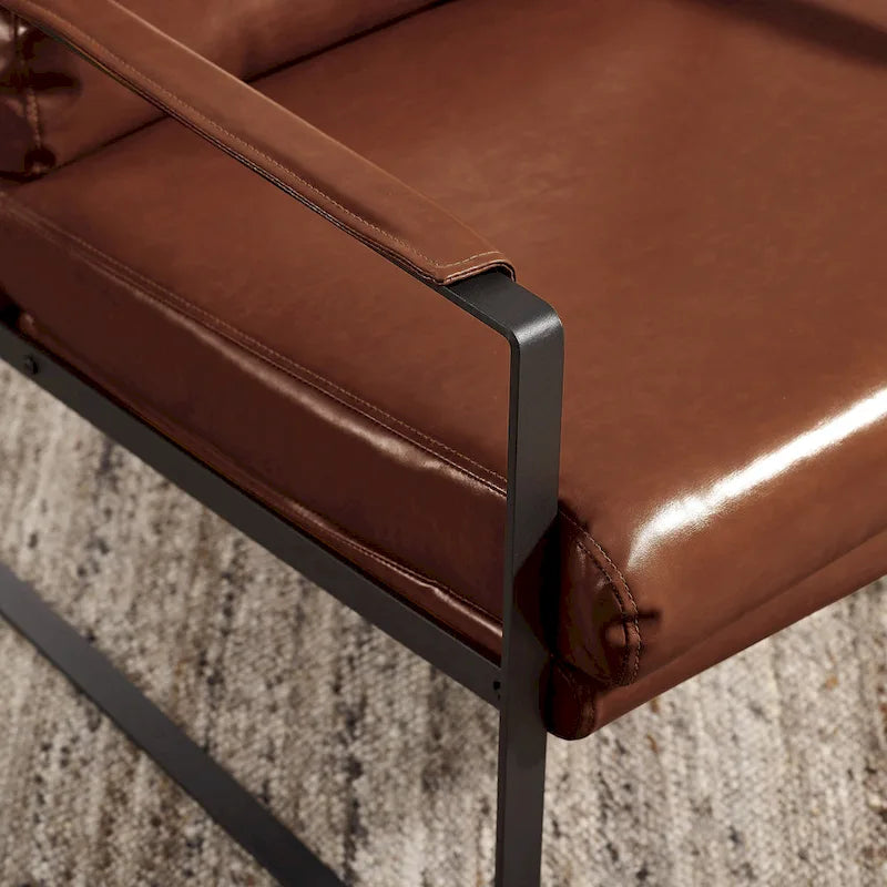 Modern Faux Leather Accent Armchair with Steel Frame
