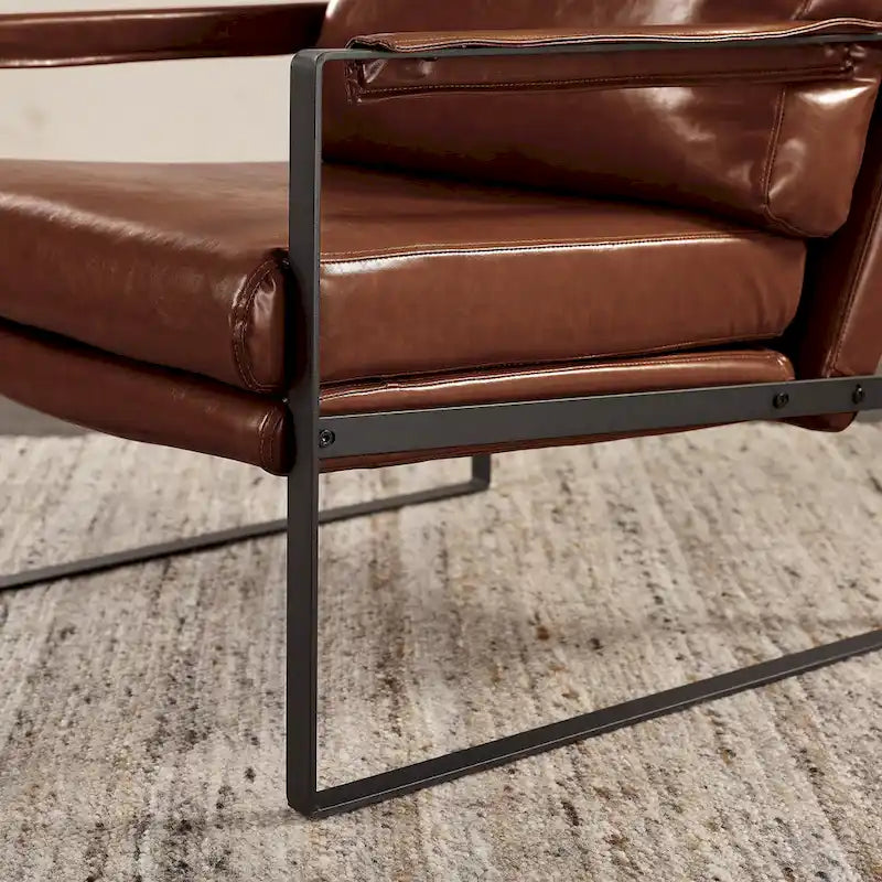 Modern Faux Leather Accent Armchair with Steel Frame