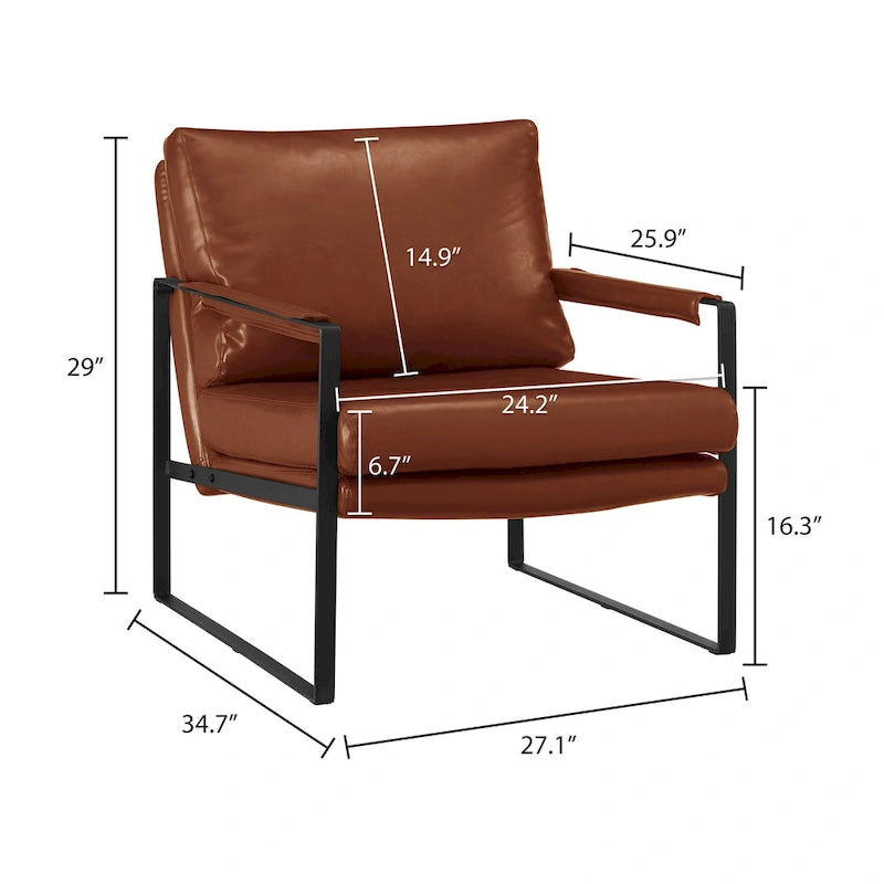 Modern Faux Leather Accent Armchair with Steel Frame