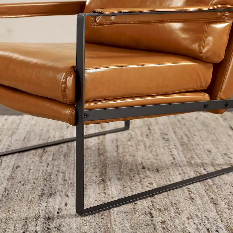 Modern Faux Leather Accent Armchair with Steel Frame